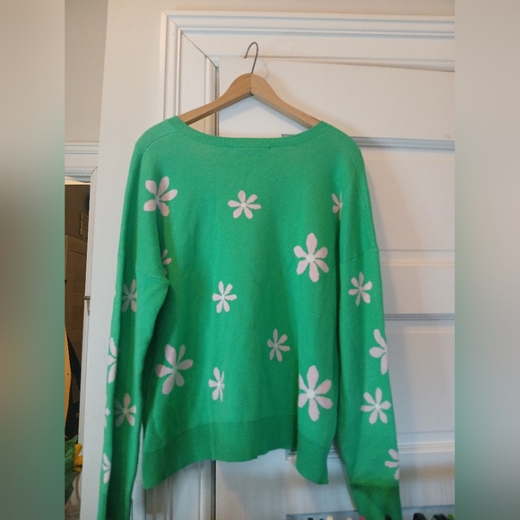 Lilly Pulitzer Tensley Cotton Sweater Spearmint Blossom Jacquard Womens XL - Picture 2 of 8